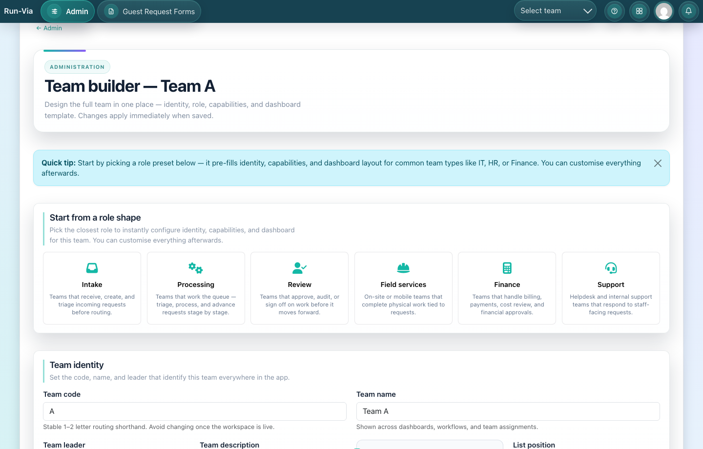 Configure teams Run-Via screenshot