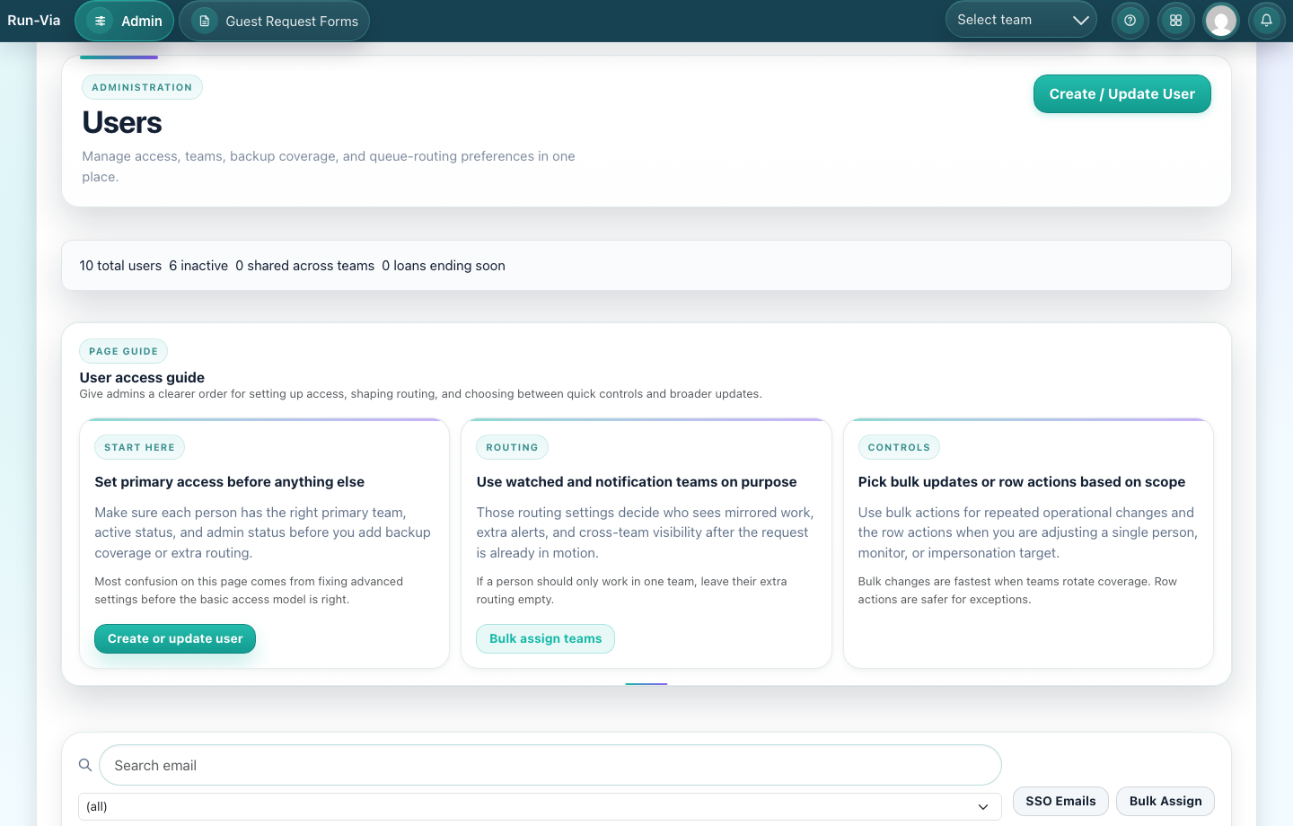Manage users Run-Via screenshot