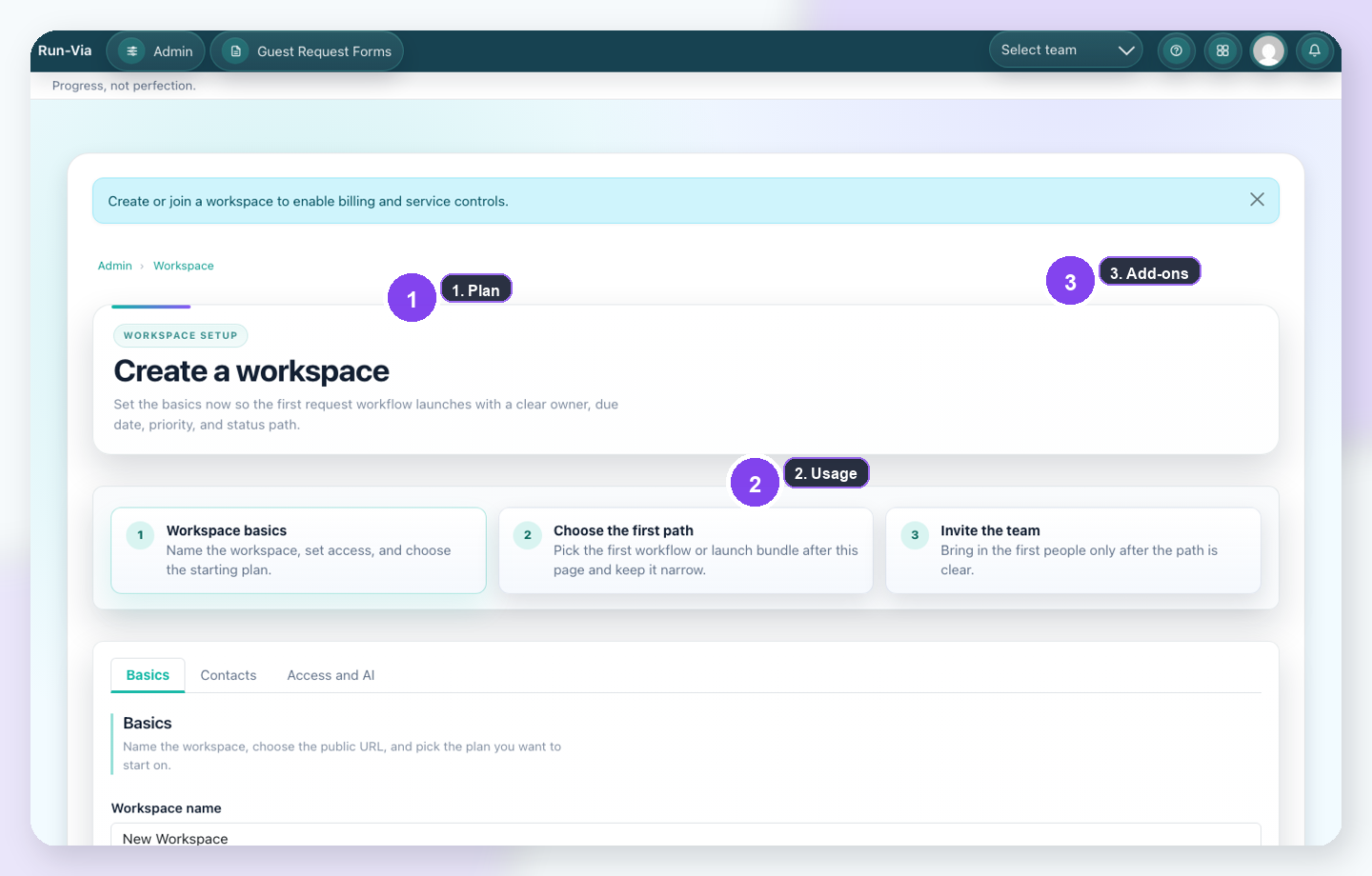 Billing walkthrough panel screenshot