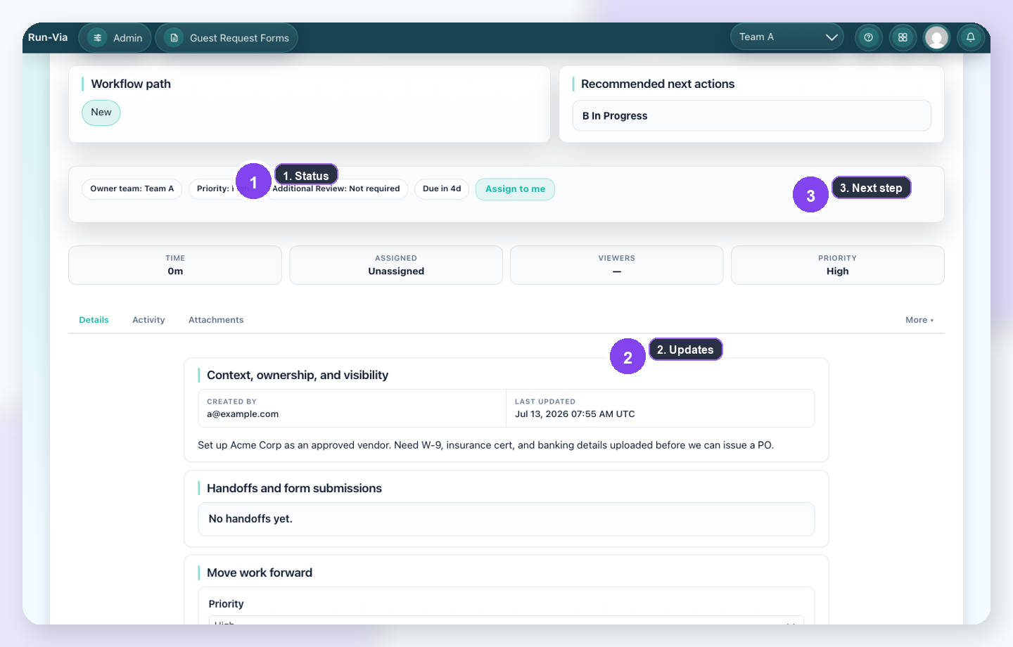 Track request progress walkthrough panel screenshot