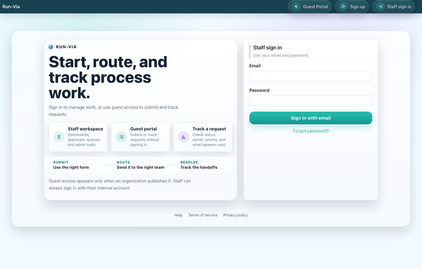 Open the login page Run-Via screenshot