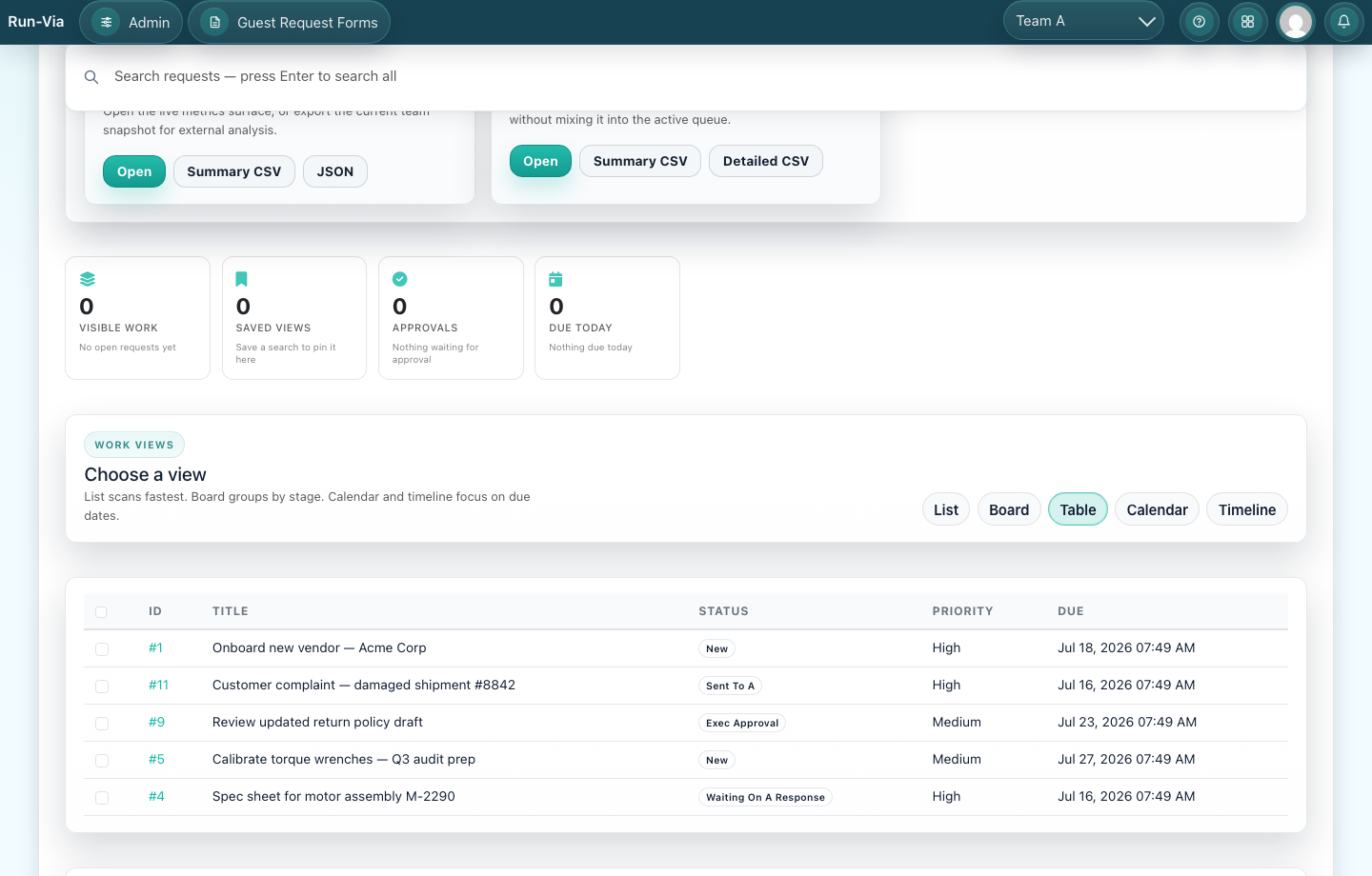 Use table view for scanning Run-Via screenshot