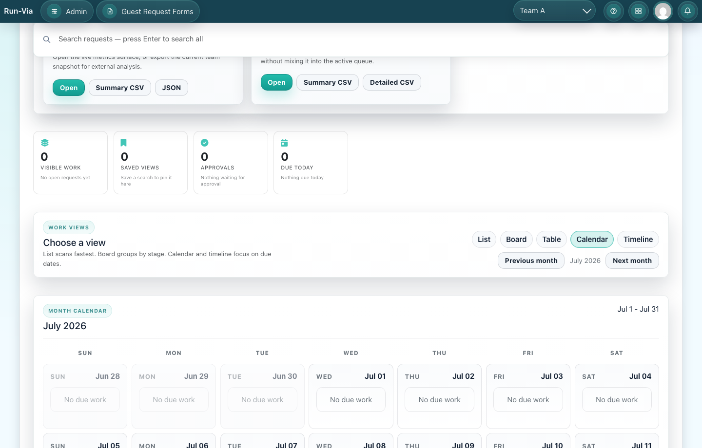 Use calendar view for due dates Run-Via screenshot