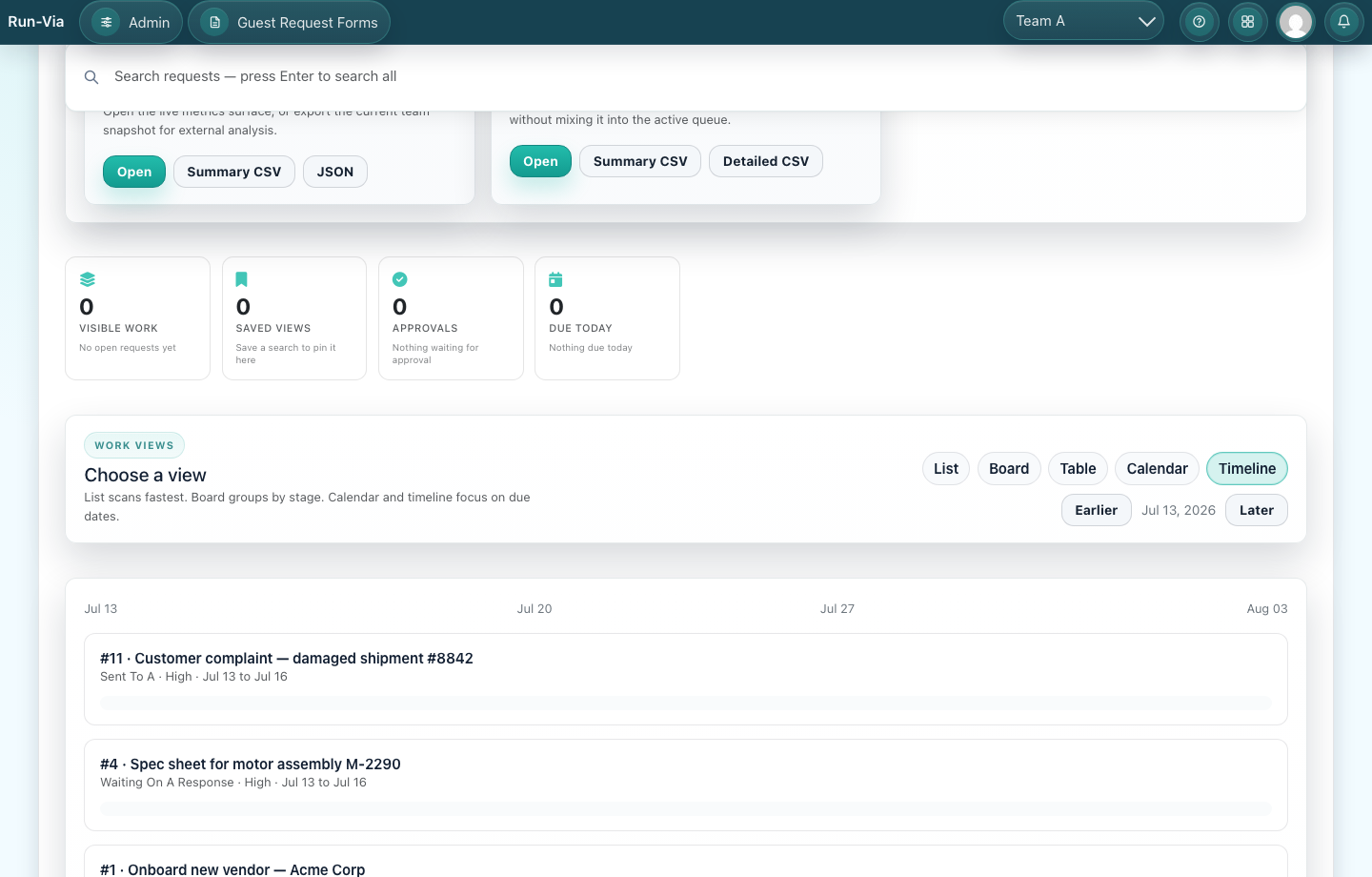 Use timeline view for sequence Run-Via screenshot