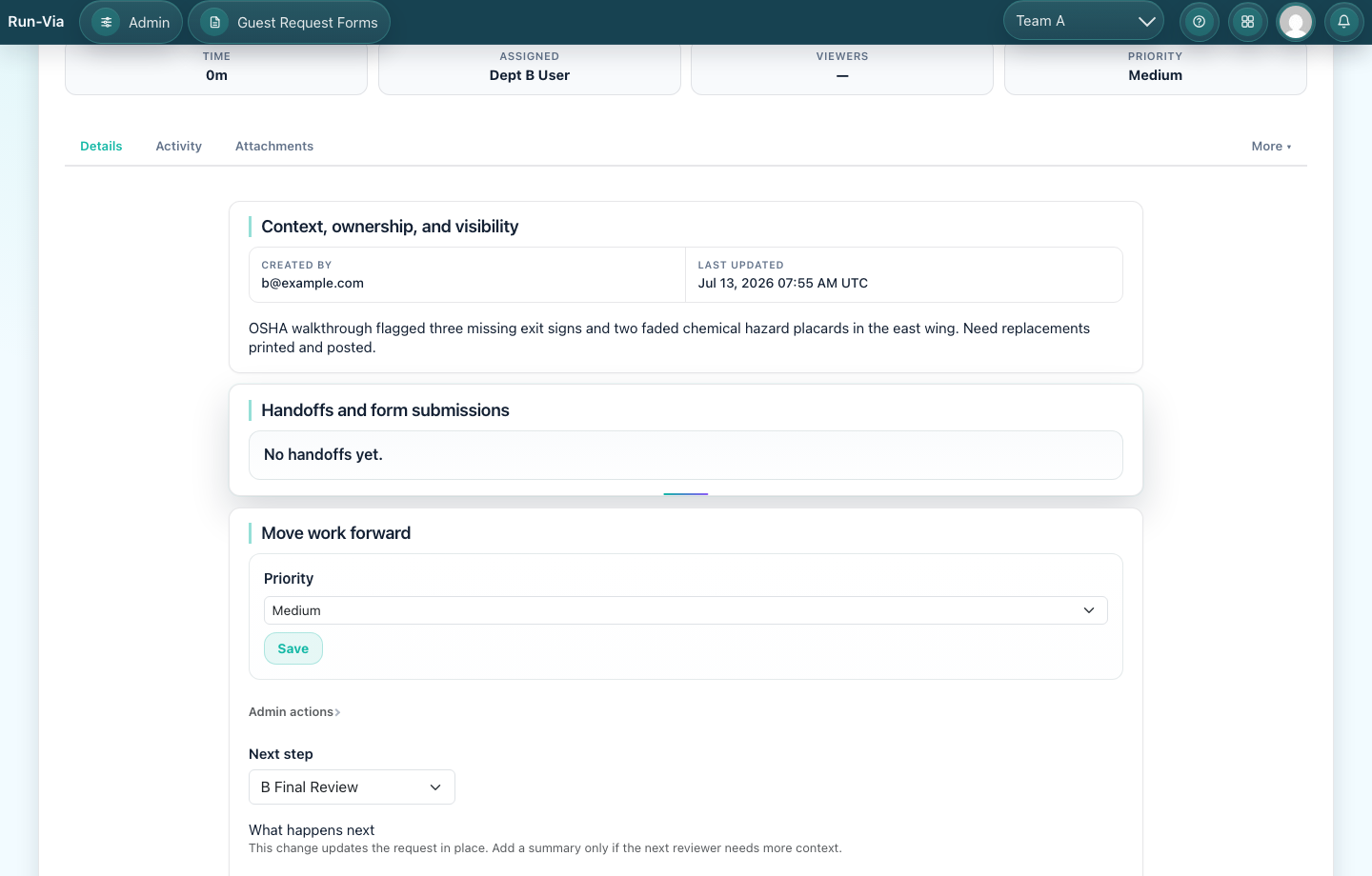 Confirm completion Run-Via screenshot